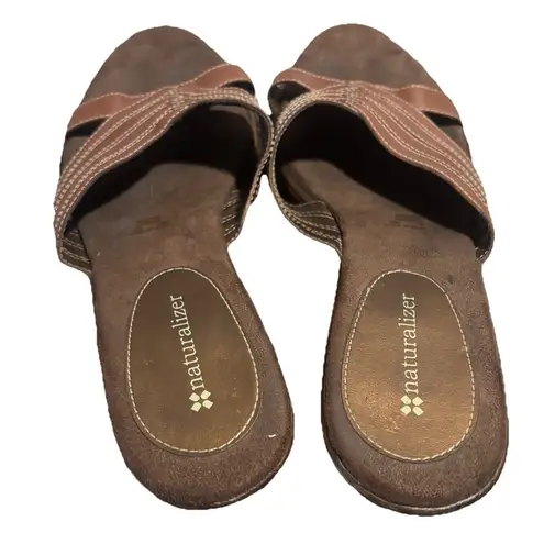 Naturalizer Women’s Brown Wedge Heel Slip On Dressy Sandal. Vacation Casual Sz 8