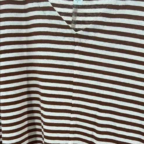 J. Jill Brown and White Boxy striped linen blend cap Sleeve Tee v