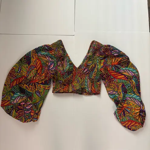 Live 4 Truth Boho Bell Sleeve Smocked Crop Blouse Colorful Print – Size Small