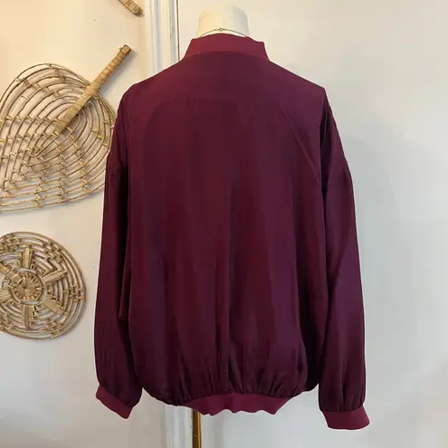 Vintage Leo Silk Burgundy Bomber Jacket Oversized Minimalist Retro Streetwear L Purple Size L