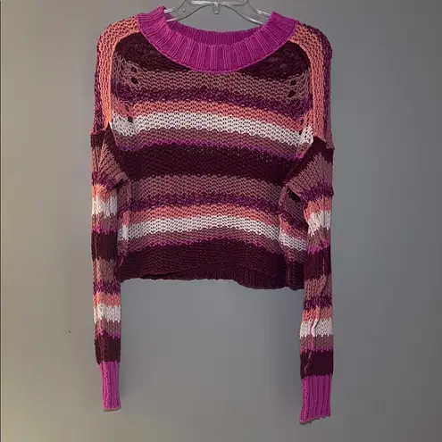 Free People  Devon striped crop sweater in Fuschia Rose Combo color Size Small
