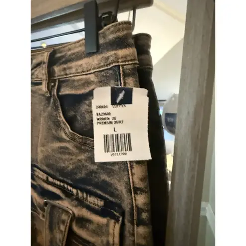 American Bazi LA Mini Copper Denim Cargo Skirt Acid Wash Grunge Sz Large New