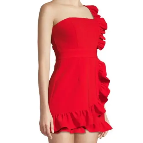 Likely Red Vivianna Asymmetrical Ruffle Single Strap Romper
