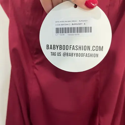 Babyboo Angelina Strapless Ruffle Maxi Dress NWT Burgundy Formal Gown Sz Small