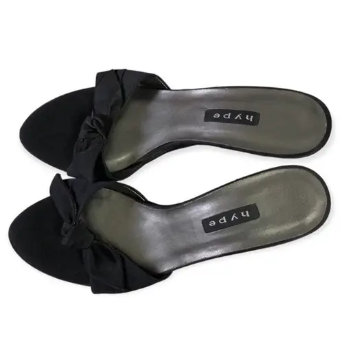 Hype Black Satin Leather Bow Front Wedge Sandal Size 7