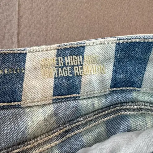 REWASH  High Waist Button Fly Blue Railroad Striped Denim Jean Shorts