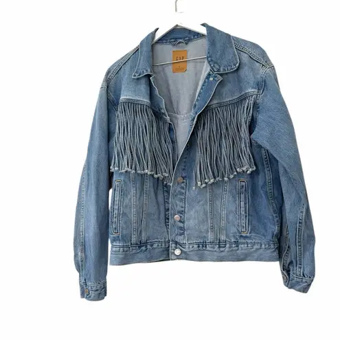 Gap  Oversized Denim Fringe Jacket Women’s Small Tall Light Wash Western