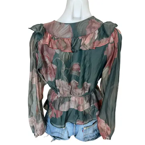 Hutch Hunter Green Chiffon Ruffle Top MEDIUM Cottage Fall Romantic Designer $180