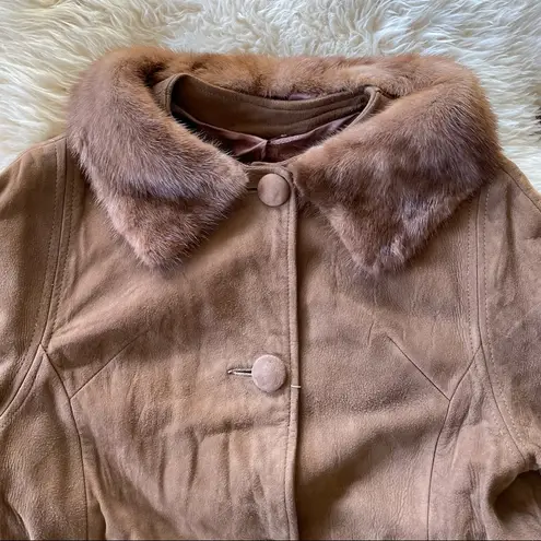 Vintage Leather & Mink Collar Coat Nubuck Coat Size M