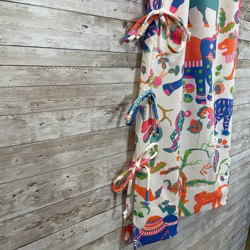 Gretchen Scott Womens XS Dress White Bougie Neon Animal AOP Classic Button Strap Pink