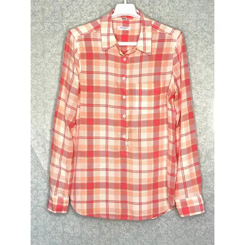Equipment Femme Plaid Salmon Peach Silk Tunic Top Pullover Size Medium