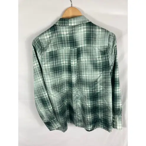 NWT Alfani Plaid Button Down Satin Shirt Size Small