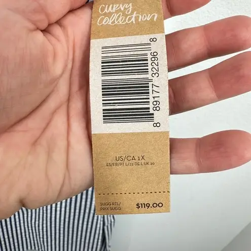 Rachel Roy Rachel 1X Sleeveless Striped Tunic Top White Blue Curvy Collection