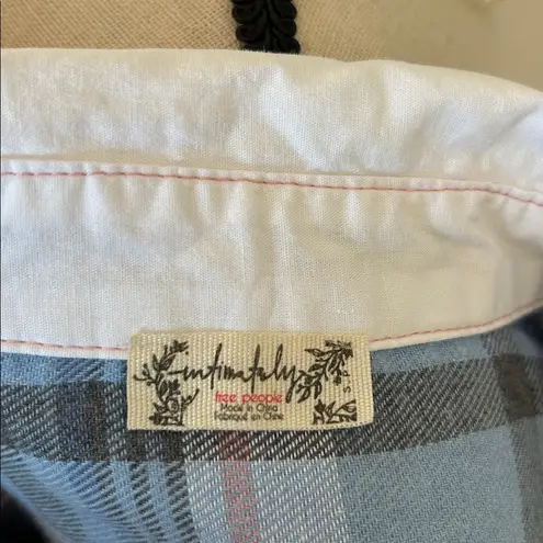 FP Sunday morning, sleep shirt, light blue flannel pop over polo collared top S