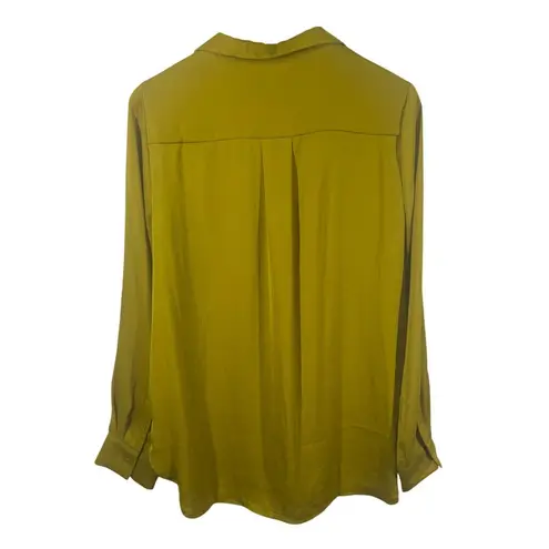 MELLODAY  Top Women L Chartreuse Button Up Long Sleeve Modest Career Business