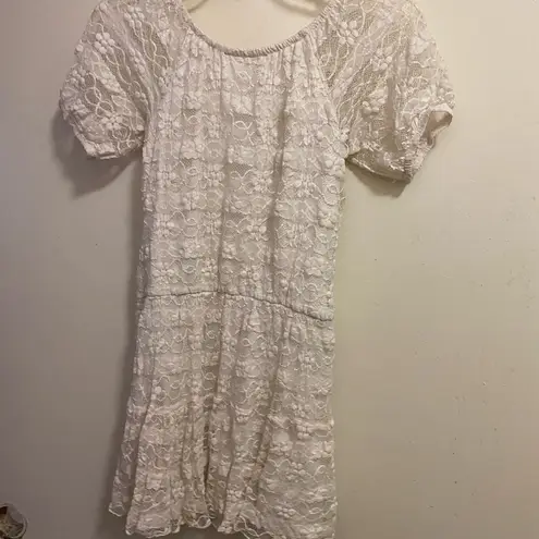 Womens White Lace Mini Dress S Small Bust 34” Lined Short Sleeve