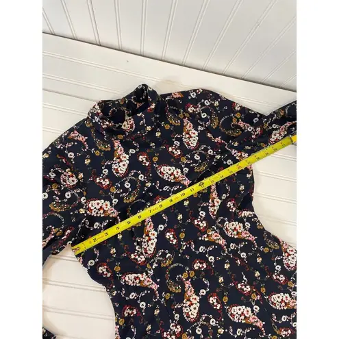 Slate + Willow Floral Pollock Mini Dress Navy Mock Neck Bell Sleeve Size 4