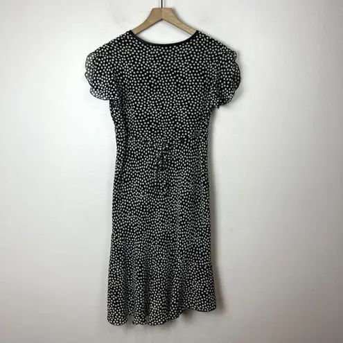 Danny & Nicole Vintage Y2K Bias Cut Midi Dress Size 10P Polka Dot Ruffle Satin Trim Back‎ Tie