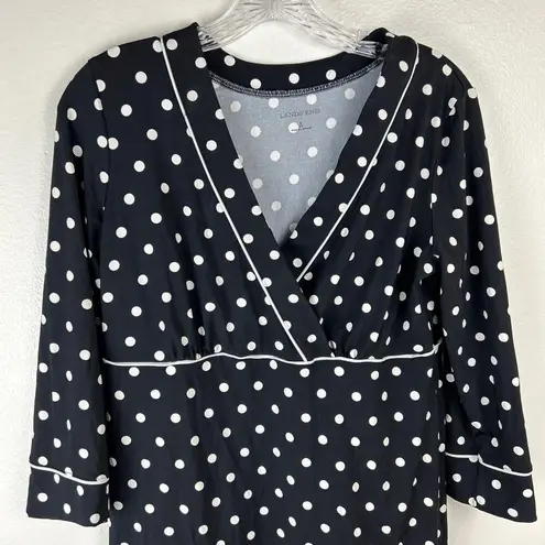 Lands'End  Swim Coverup Dress Size S Jersey Quick Dry 3/4 Sleeve Black White Dot