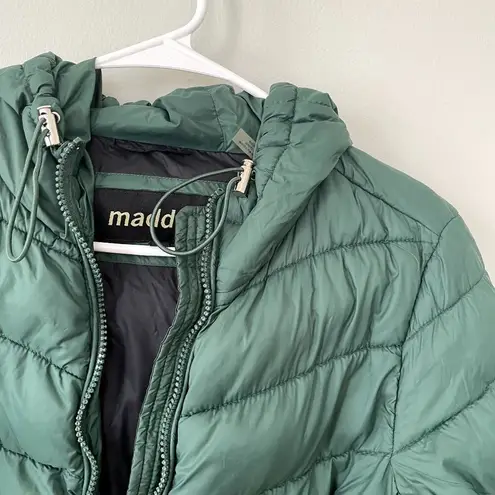Madden NYC green puffed winter jacket coat hooded pockets nylon warm size large