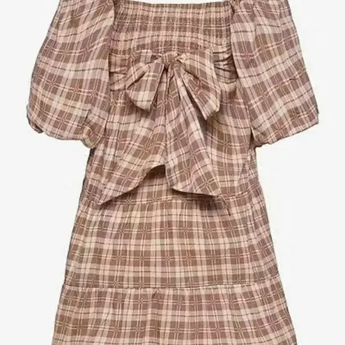 Faithfull the Brand Eryn Checker Print Mini Dress with Tie Size L NWT