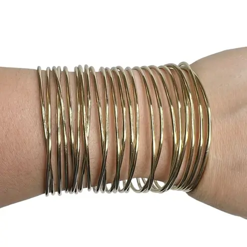 Gold Tone Super Wide Open Wire Coil Cuff Bracelet