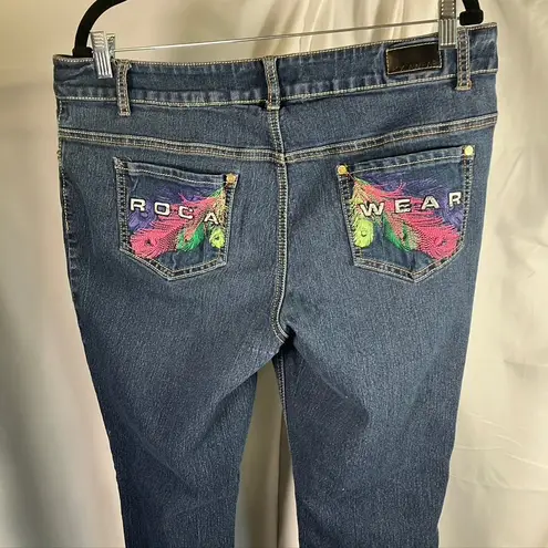Rocawear Jeans Womens Size 16 Embellished Pockets Colorful Straight Leg Y2K