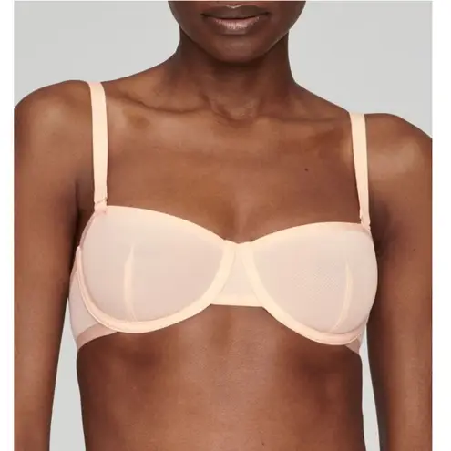 New CUUP The Balconette Mesh Bra Size 30F Blush Beige Nude Underwire Sheer Sexy Tan