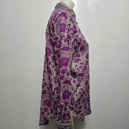 Haute Hippie Geometric Fan Print Button Down Blouse Size Medium Festival