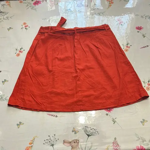 Banana Republic NWOT  Orange A-Line Mini Skirt linen blend Tie Front size 16