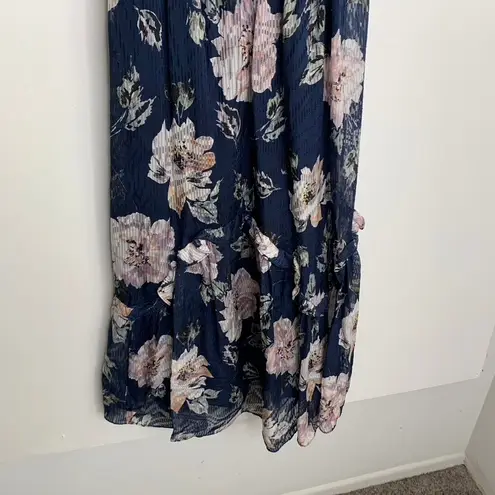 Rebecca Taylor Magnolia Silk-Blend Maxi Dress Womens Small Blue Floral