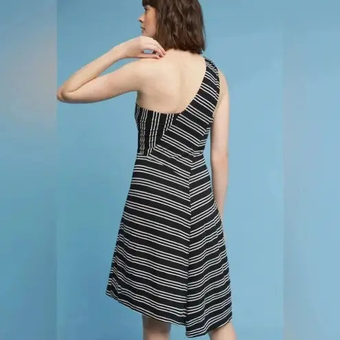 Anthropologie  Maeve Black & White Stripe Moka One-Shoulder Dress Size XS