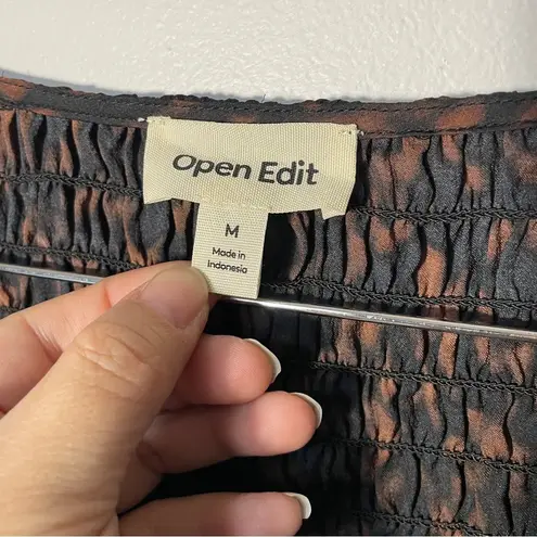 Open Edit Brown Black Long Sleeve Ruched Crop Top women’s size Medium