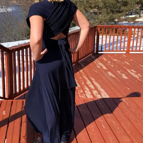 Von Vonni Raven Navy Blue Convertible Tie Wrap Maxi Dress Size M