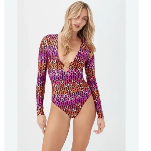 Trina Turk NWT   ECHO LONG SLEEVE RING FRONT ONE PIECE PADDLE SUIT