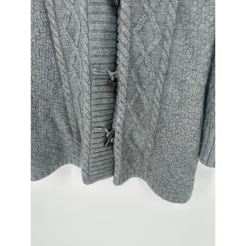 LL Bean Cable Knit Fisherman Toggle Wool Blend Cardigan Sweater Women’s XL Gray