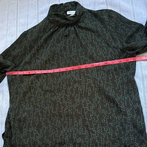 Prologue Dark Chocolate Blouse with Green Leaf Print.