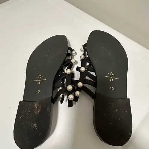 Elina Linardaki Dune Pearl Embellished Sandals Black Size 9 US 40 EU