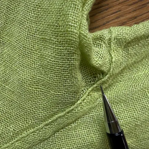 Flax Chartreuse V Neck Linen Tunic SZ M Lagenlook Minimalist Classic Casual FLAW