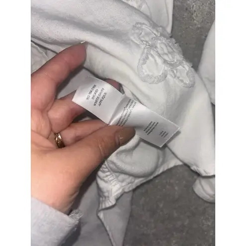 Rails Shirt Ingrid Daisy Appliqué White Womens Size Large Button Up Linen Blend - Image 7