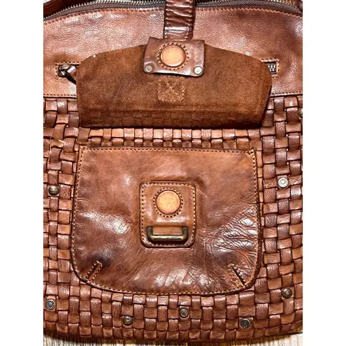 Harbour 2nd Tuula Brown Leather Woven Messenger Crossbody Bag Anchor Love Cognac