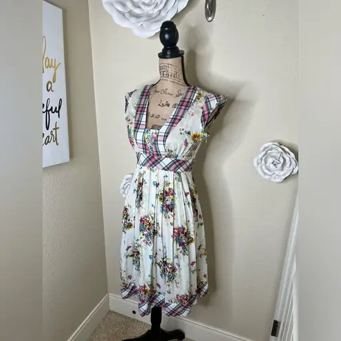 Sundance Vintage Living Catalog Beaded Floral & Plaid Trimmed Dress Sz 4