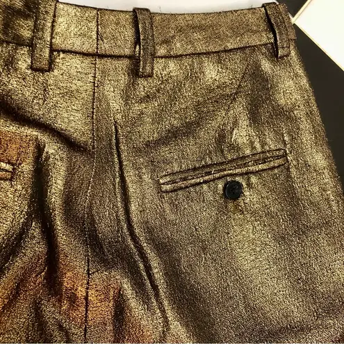 3.1 Phillip Lim Gold Bronze Metallic Pants Wide Leg Trousers Front Leg Seams sz6