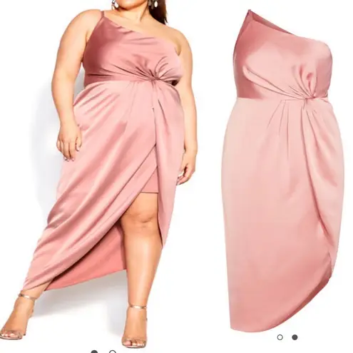 City Chic One Shoulder Sensual Satin Evening Tulip Hem Dress: Baby Blush Pink