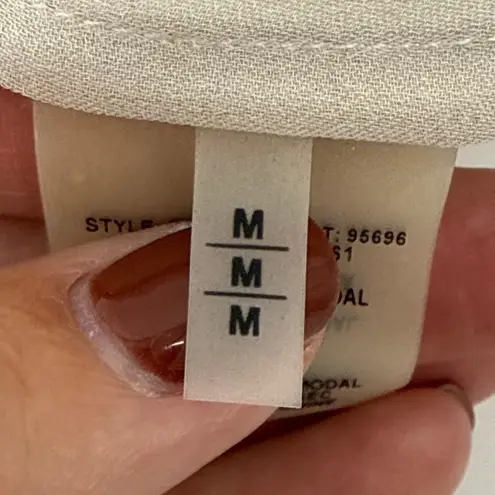 Elie Tahari 100% Silk V-Neck Zip Front Blouse Med Beige Watercolor Keyhole Back