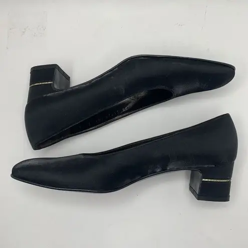 Salvatore Ferragamo Vintage Ferragamo Size 7 AAAA Pumps Heels Black Satin Bling Closed Toe Women’s
