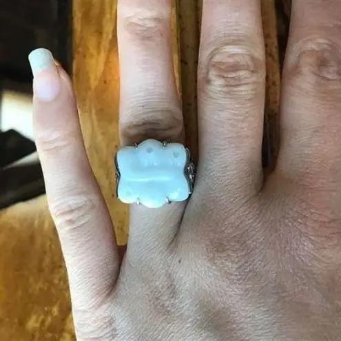 Natural Carved Jade Sterling Silver Ring Size 7