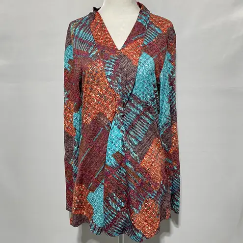 New Attitudes by Renee Printed Knit Knot Front Pockets Tunic Multi Size Medium Multiple