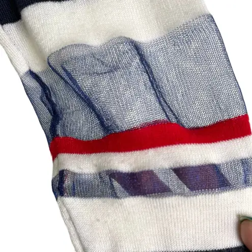 Desigual Womens Navy Long Sleeve Sweater Top Floral Striped Size M Boho Chic