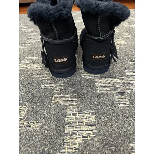 Lam Thalia Womens Size 8 Ankle Boots Faux Fur Lining Navy Blue Gray Pull On EUC